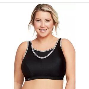 New! Glamorise Full Figure No Bounce Camisole Sports Bra Wirefree, black, 42D